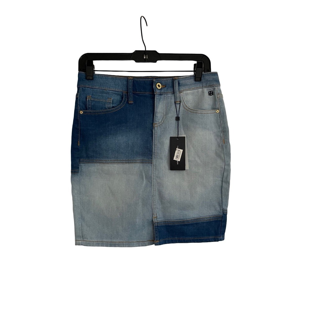 Tommy Hilfiger Blue Denim Skirt Size 2 Stretch Y2K 90s Retro Preppy Classic New